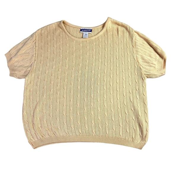 Pendleton Sweater Women Large Yellow Short Sleeve Vintage Silk Blend Cable Knit - Picture 1 of 7